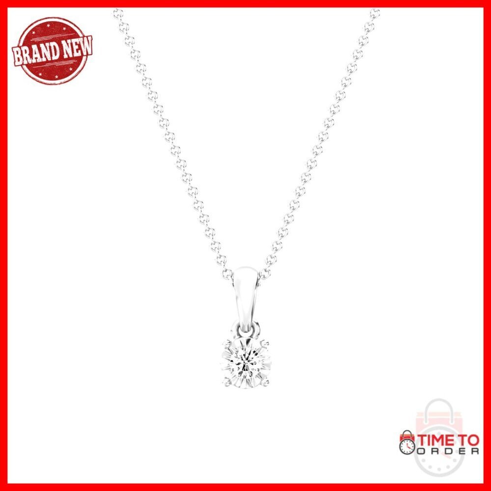 Sterling Silver Lab Grown Diamond Pendant Necklace 18 Inch Chain